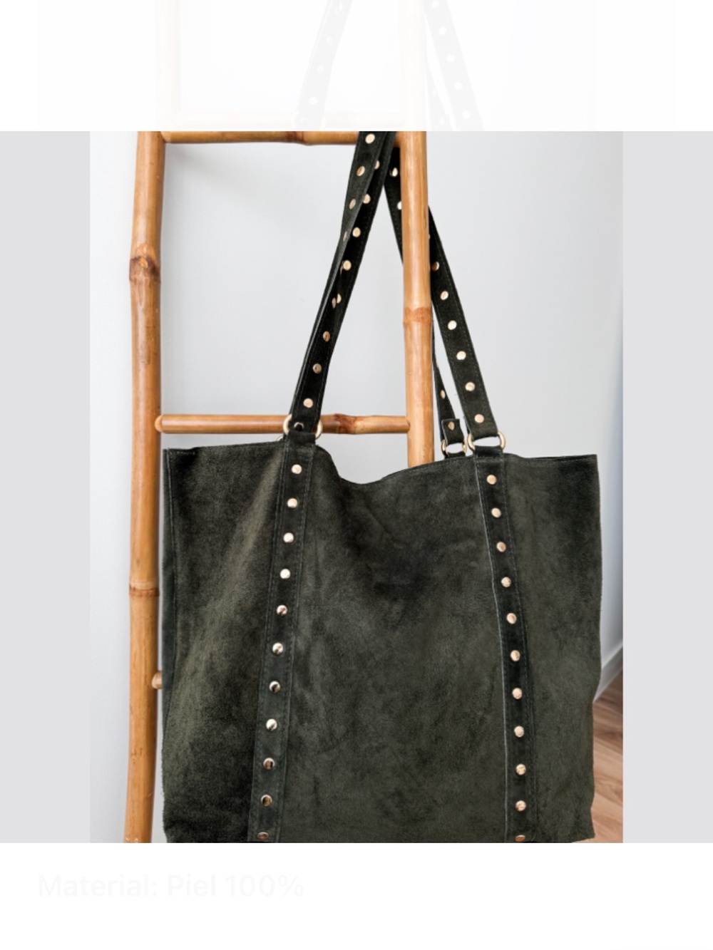 Olive Suede Studded Tote Bag